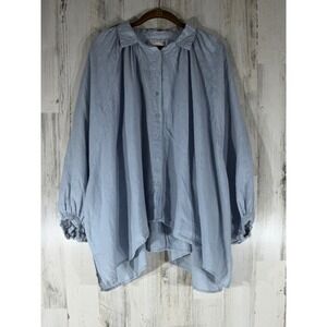 Kinga Csilla Linen Smock Blouse Size 4 Blue VERY Oversized Balloon Sleeve READ